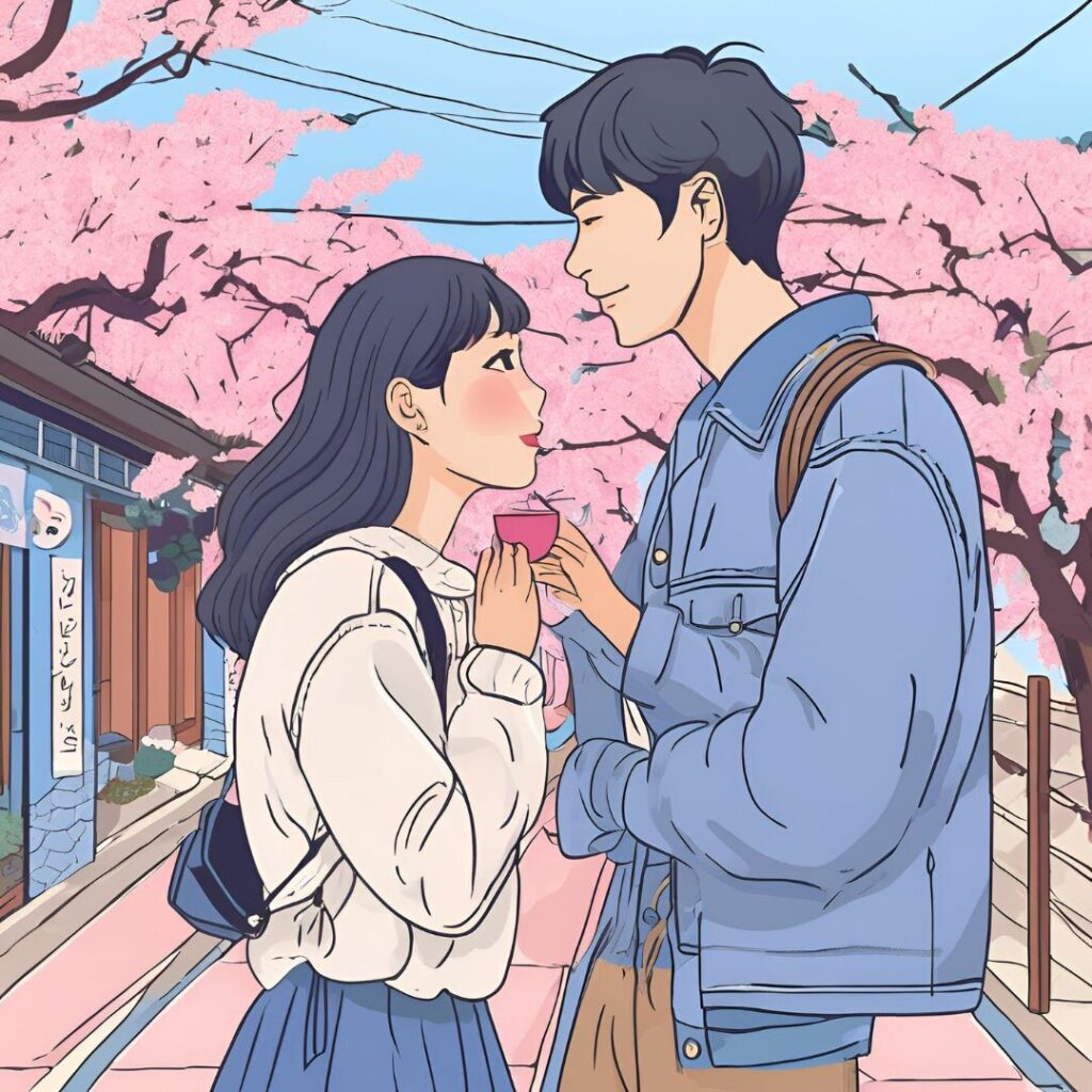 꽃놀이하는 커플