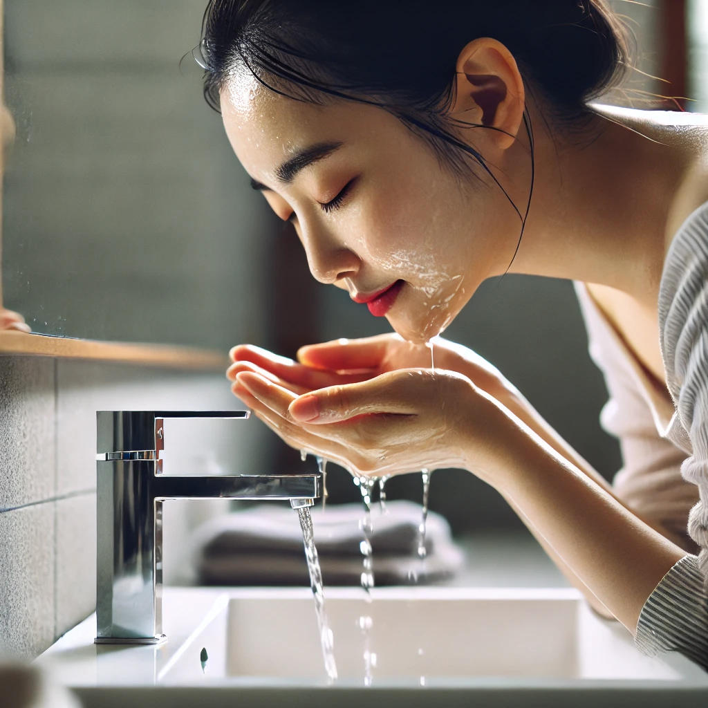 피부 하얘지고 싶어서 세수하는 여자