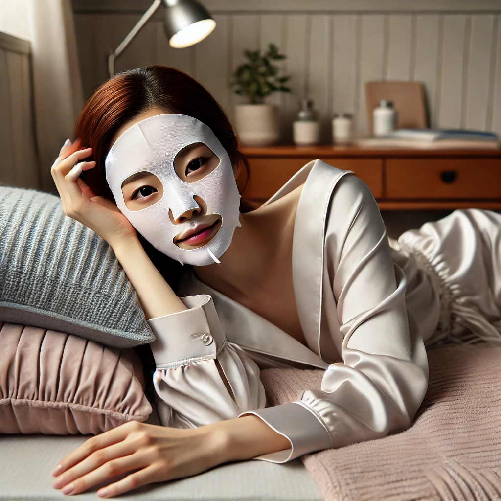피부관리를 위해 팩하는 여자