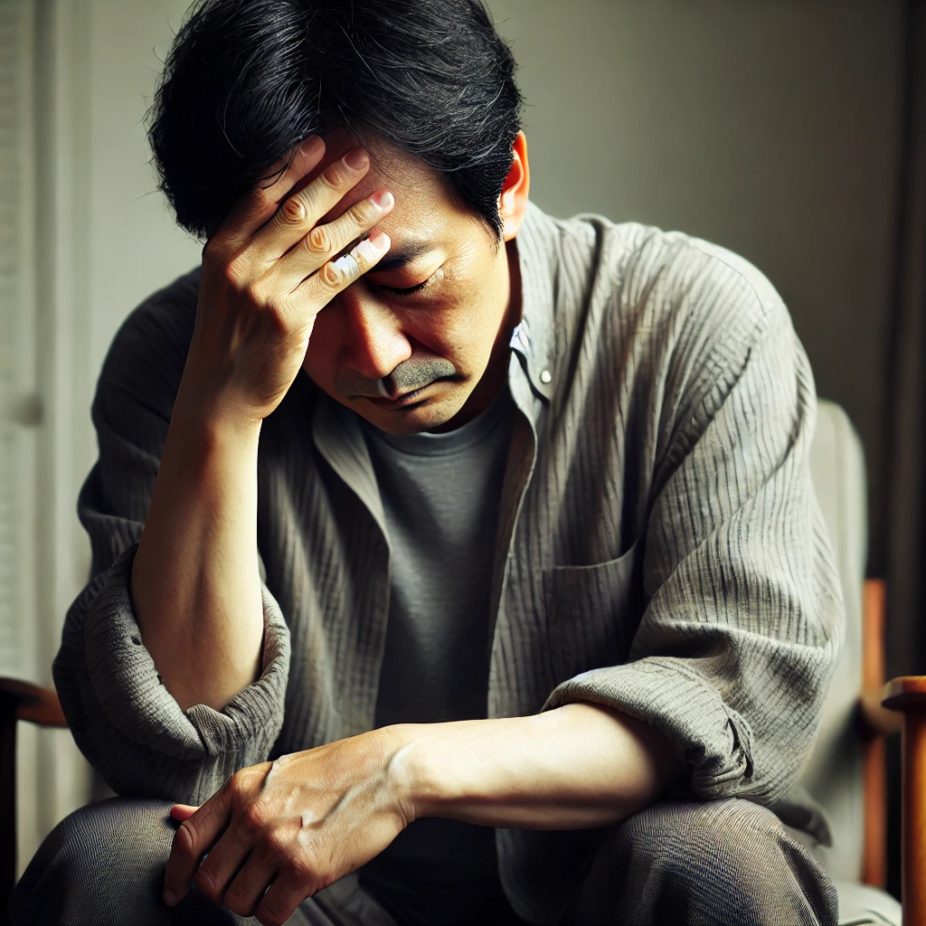 고혈압 증상으로 아파하는 남자