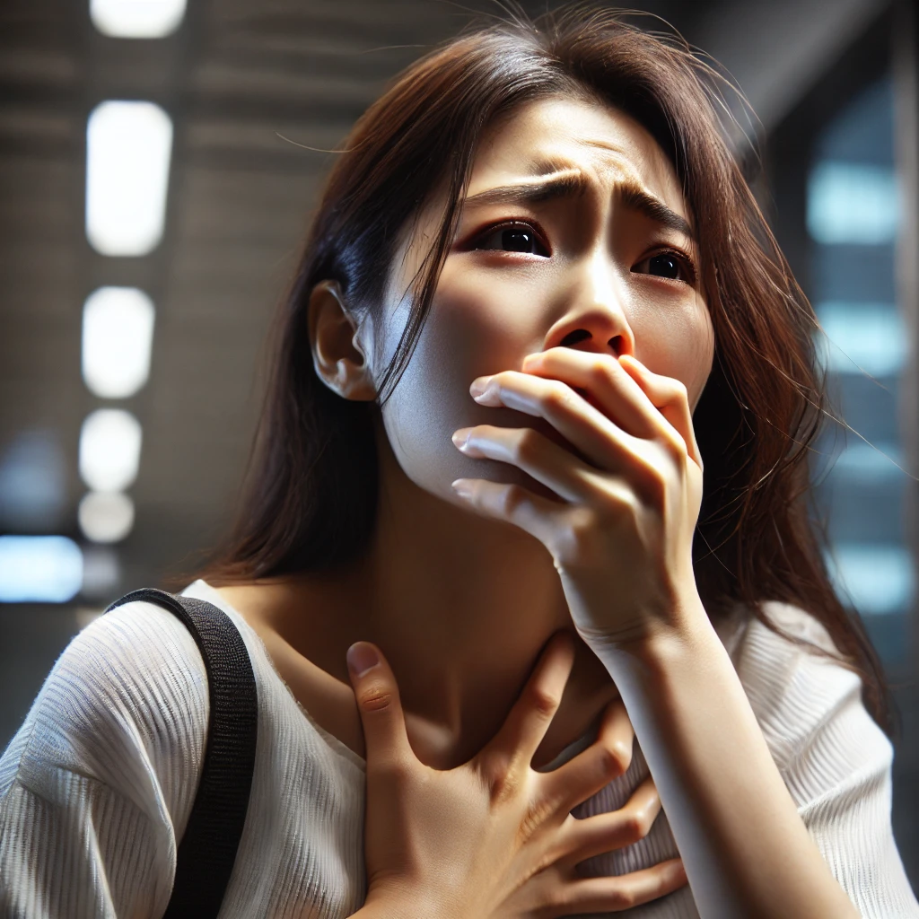 공황장애로 숨쉬기 어려워하는 여자