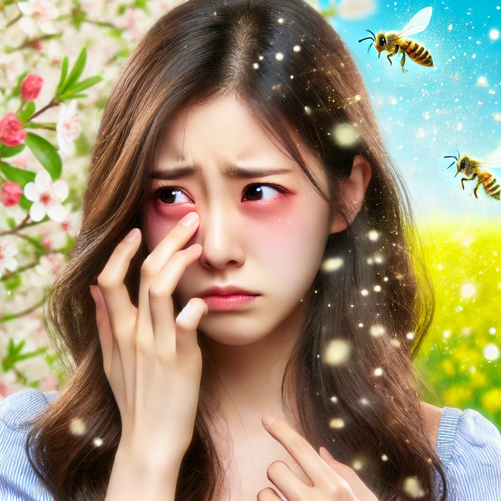 꽃가루 알레르기 증상 중 간지러움을 느끼는 여자