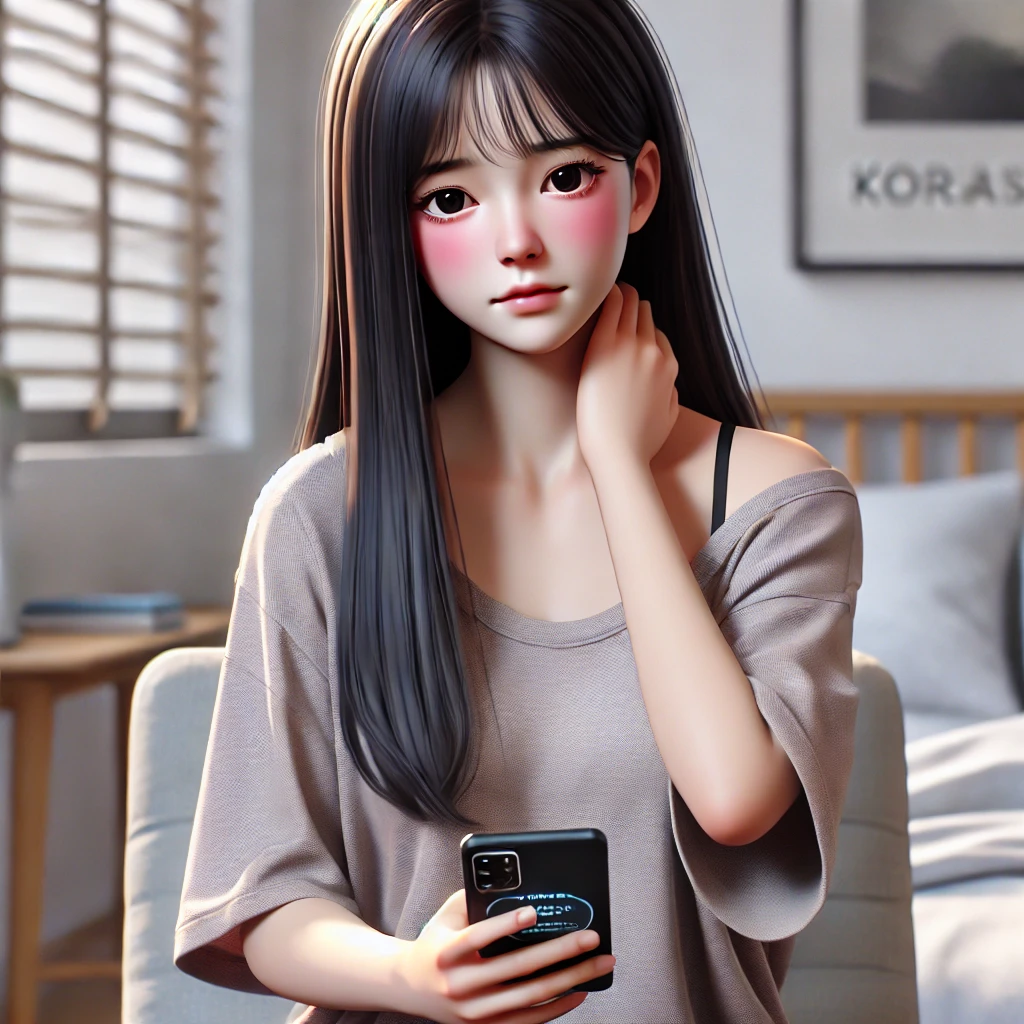 목 디스크 원인 중 장기간 핸드폰 보는 여자